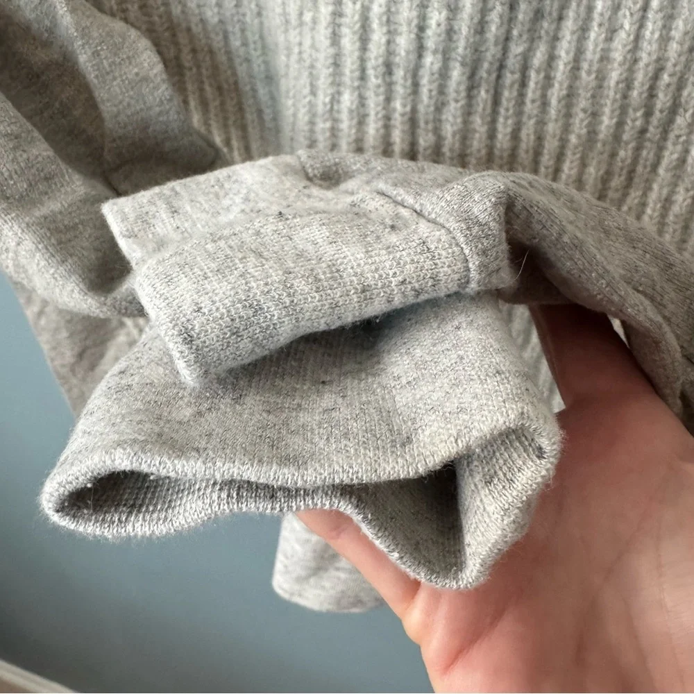 J.Crew Ribbed Wool Front Mixed Media Sweatshirt Pullover Gray Small